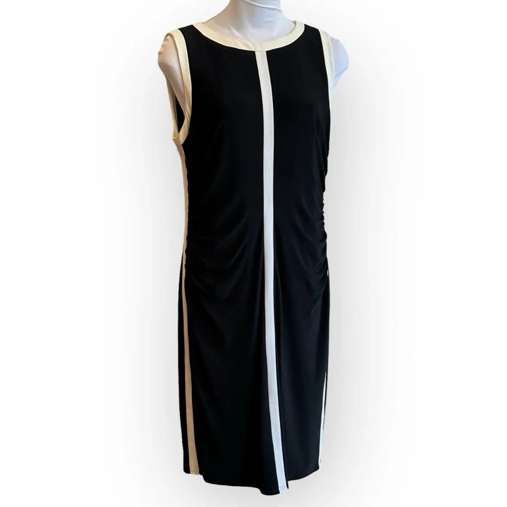 Lauren by Ralph Lauren Black White Ruched Colorblock Dress 12 - Picture 4 of 5